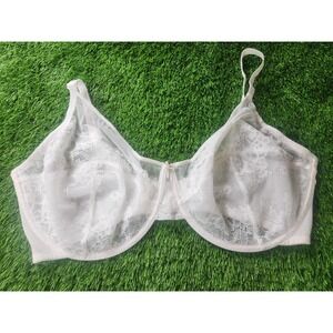 Bra Womens 44H White Lace Underwire Sheer Unlined Plus Size Overbust Support